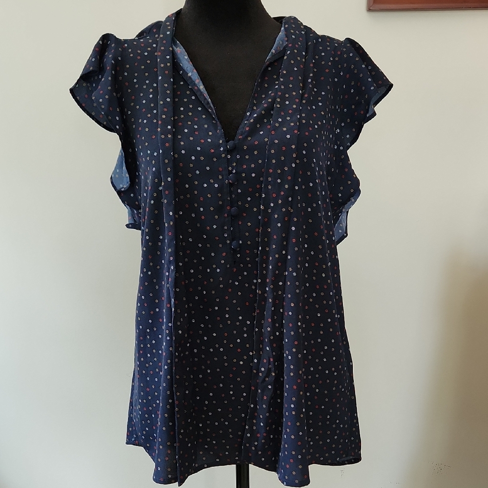 Abercrombie & Fitch Blue Ruffled Polo Blouse